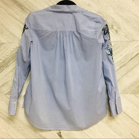 INC | Stripe Button Front Floral Embroidered Shirt - Picture 7 of 7